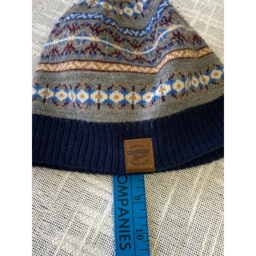 OshKosh B'gosh Fair Isle Beanie Nordic Knit Hat Winter Blue Gray Cozy - Picture 10 of 10